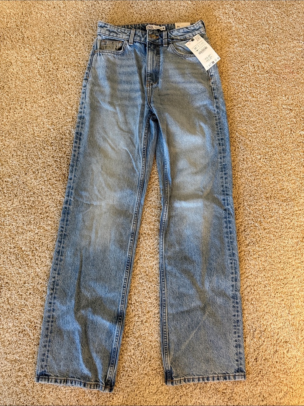 Zara Women High-Rise Straight Jeans in Light Blue (NWT)